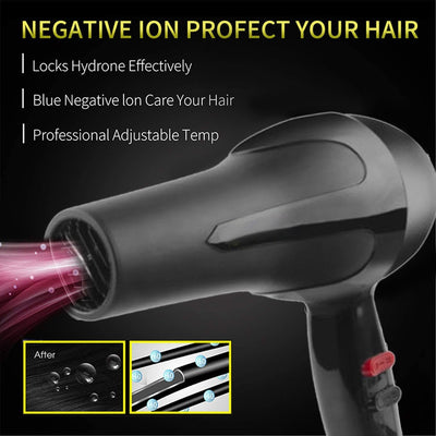 1500W Professional Hair Dryer with Hot & Cold Settings - Black