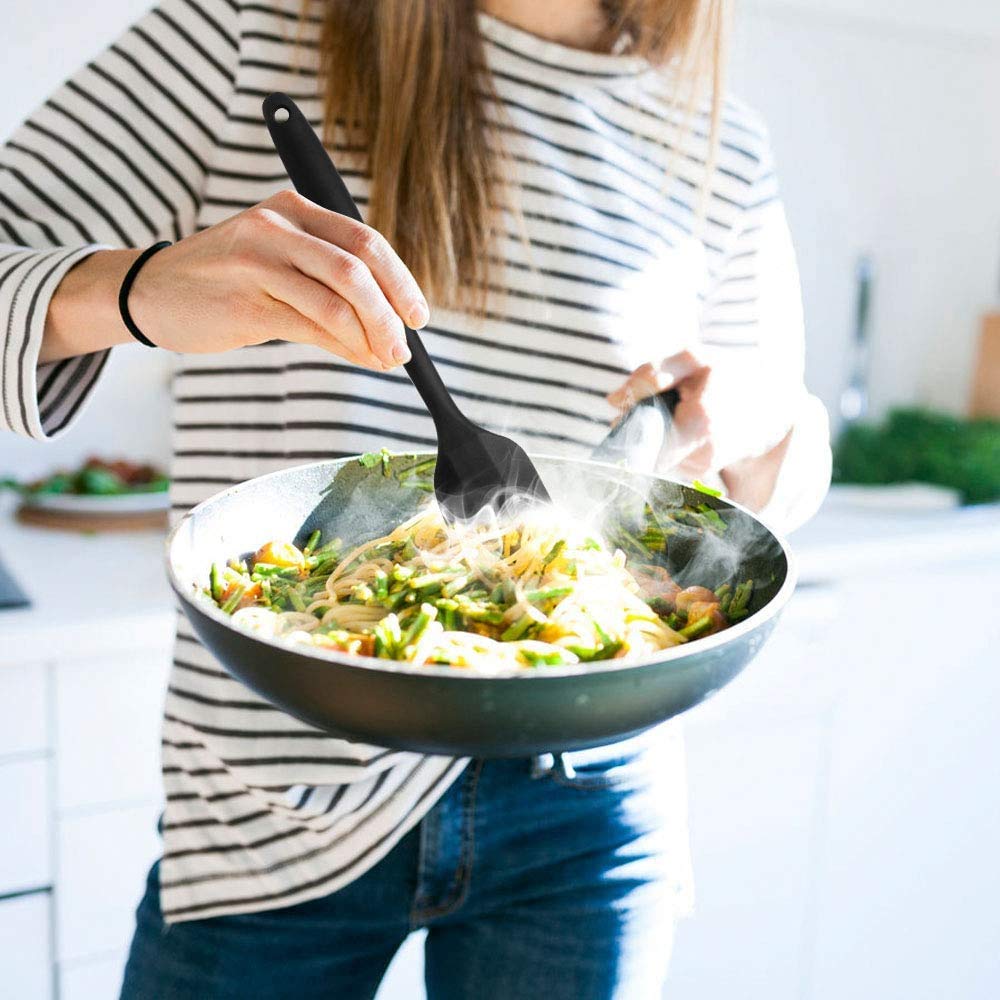 Silicone Spatula Set of 6 | Food Grade Silicone One-Piece Design | Heat Resistant Non-Stick Kitchen Spatulas for Cooking, Baking & Mixing | Seamless Black Spatula Set