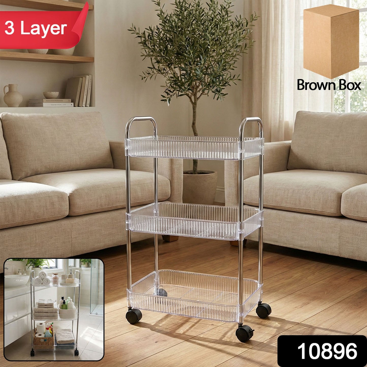 Close up of 3 Layer Multipurpose Storage Trolley with Wheels - Home & Kitchen features and build quality
