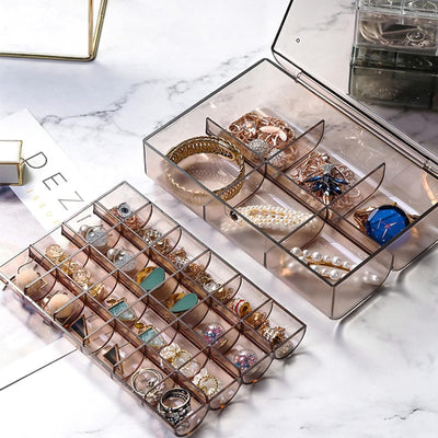 2 Layer Acrylic Jewelry Storage Box Dustproof Earring Box Storage Box Portable Nail Art Storage Case 24-grid Small And 6-grid Big Case Makeup Vanity Box (1 Pc  30 Compartment) - second image