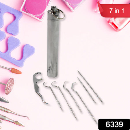 7 In 1 Stainless Steel Toothpick Flossier Set (1 Set  With Case) - LootFaat