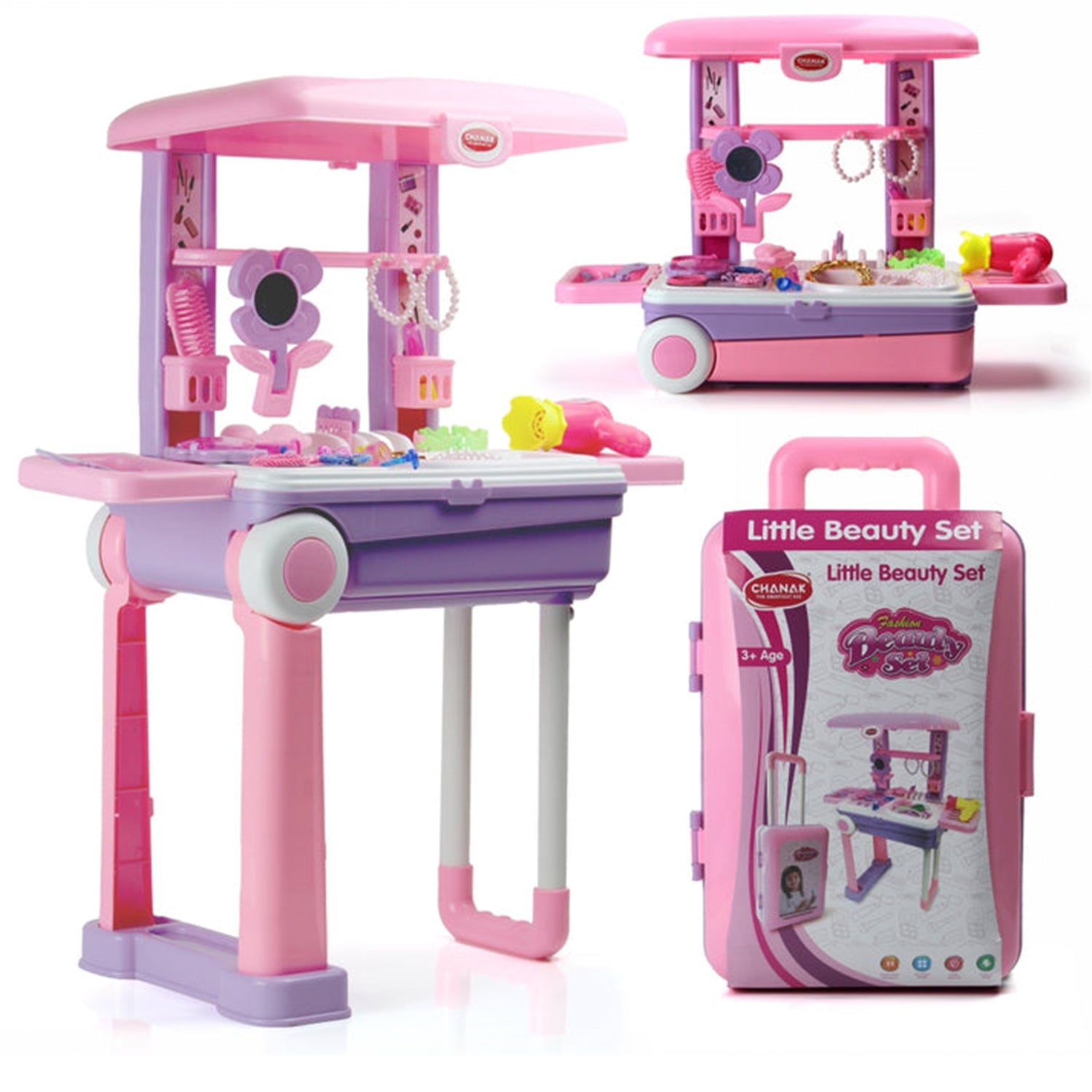 Big Beauty Set Suitcase On Wheel The Ultimate Beauty Set On Wheels For Girls Makeup Kit Is Easy To Clean  Use Portable Beauty Set With 25 Pieces For 3 Years Bis Approved. (Beauty Set Trolley) - LootFaat