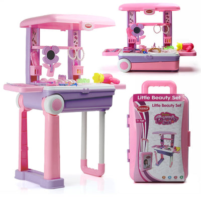Kids Makeup Kit Suitcase on Wheels - 25 Pcs Pretend Play Beauty Set