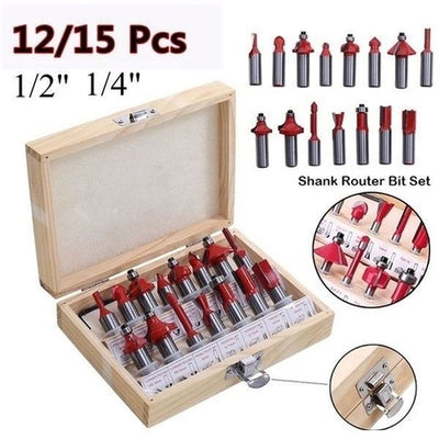 12/15 Pcs Router Bit Set with 1/4 Inch Shank