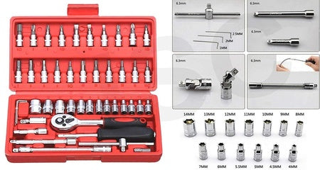 46-Piece Socket & Ratchet Wrench Set - 1/4 Inch Drive Repair Tool Kit