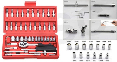 46-Piece Socket & Ratchet Wrench Set - 1/4 Inch Drive Repair Tool Kit