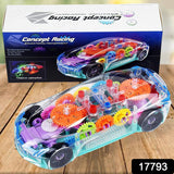 Automatic 360 Degree Rotating Transparent Gear Concept Car with Musical and 3D Flashing Lights Toy for Kids Boys & Girls (Multicolor / Battery Not Included)