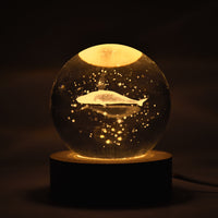 3D Crystal Ball Fish Lamp - Night Light with Wooden Base
