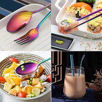 Portable Utensils Set,Reusable Travel Cutlery Set with Case Stainless Steel Flatware Set for Camping 8pcs Including Dinner Knife Fork Spoon Chopsticks Boba Straw (Rainbow)
