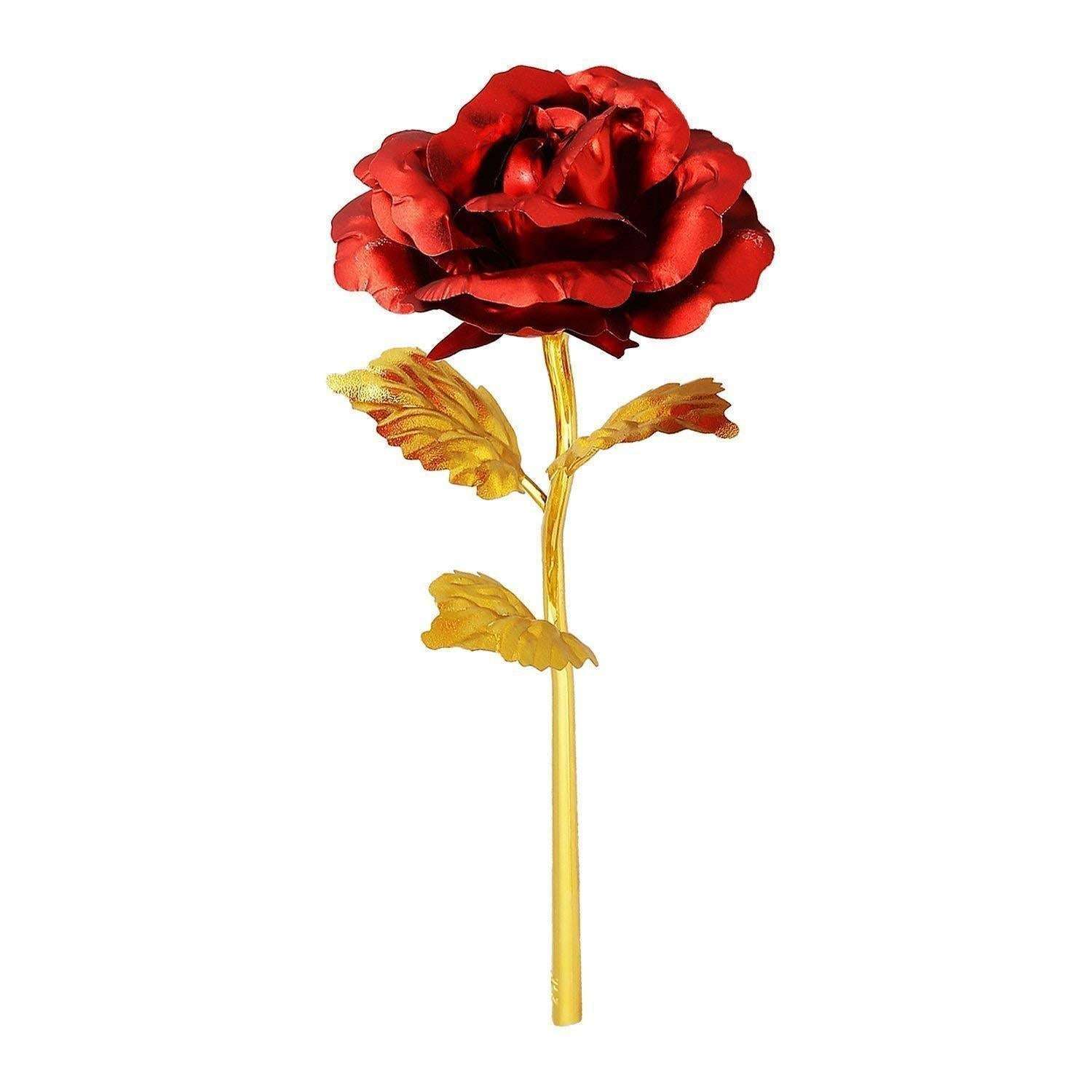 4k Artificial Golden Rosegold Red Rose With Gift Box (10 Inches) - LootFaat