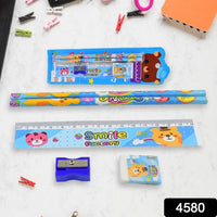 4580  Cartoon Wooden Pencil Set For Kids Boys Return Gifts Birthday Party Space Stationary Set Pencil Eraser Sharpener Combo Kit For Kids Boys