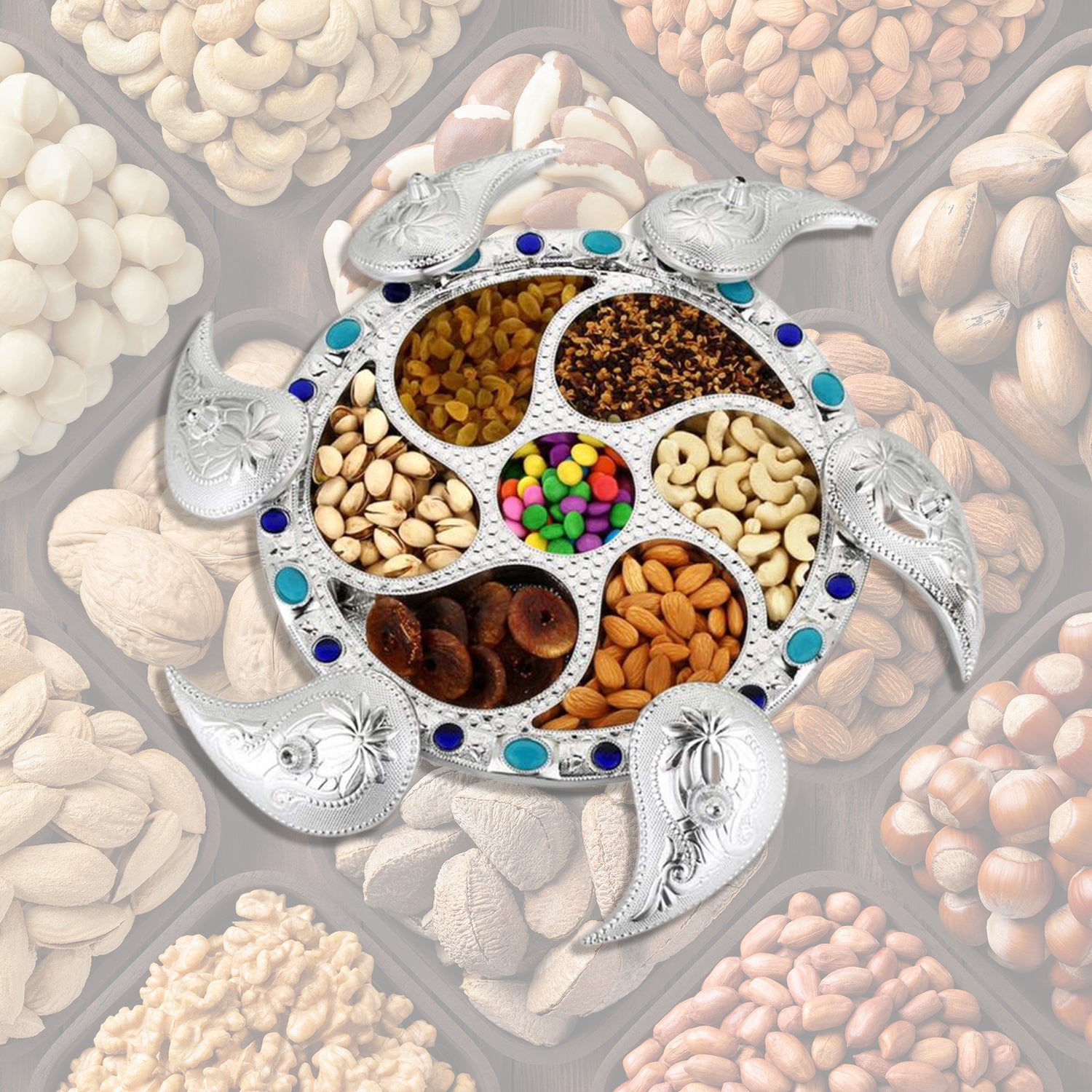Multipurpose 7 Compartment Dry Fruit Serving Rotating Tray  Candy Chocolate Snacks Storage Box Masala Box - LootFaat