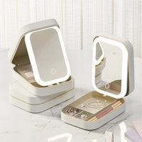 Portable LED Makeup Organizer with Dimmable Mirror – USB Rechargeable Travel Cosmetic Box
