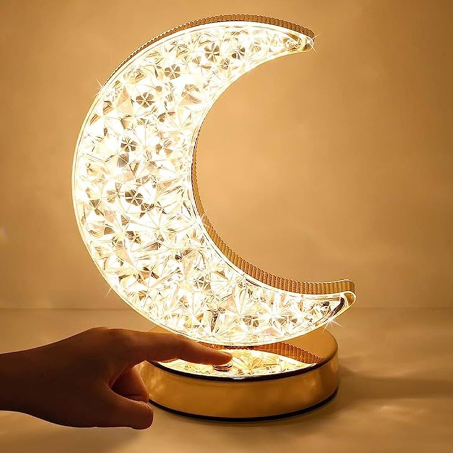 Crystal Table Lamp  Moon Shape Touch Control Lamp With 3 Color  Metal Bedside Lamp For Kids Bedroom Romantic Desktop Nightstand  Stepless Dimming Usb Charging Touch Night Light - LootFaat