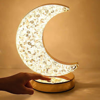 Crystal Table Lamp  Moon Shape Touch Control Lamp With 3 Color  Metal Bedside Lamp For Kids Bedroom Romantic Desktop Nightstand  Stepless Dimming Usb Charging Touch Night Light - LootFaat