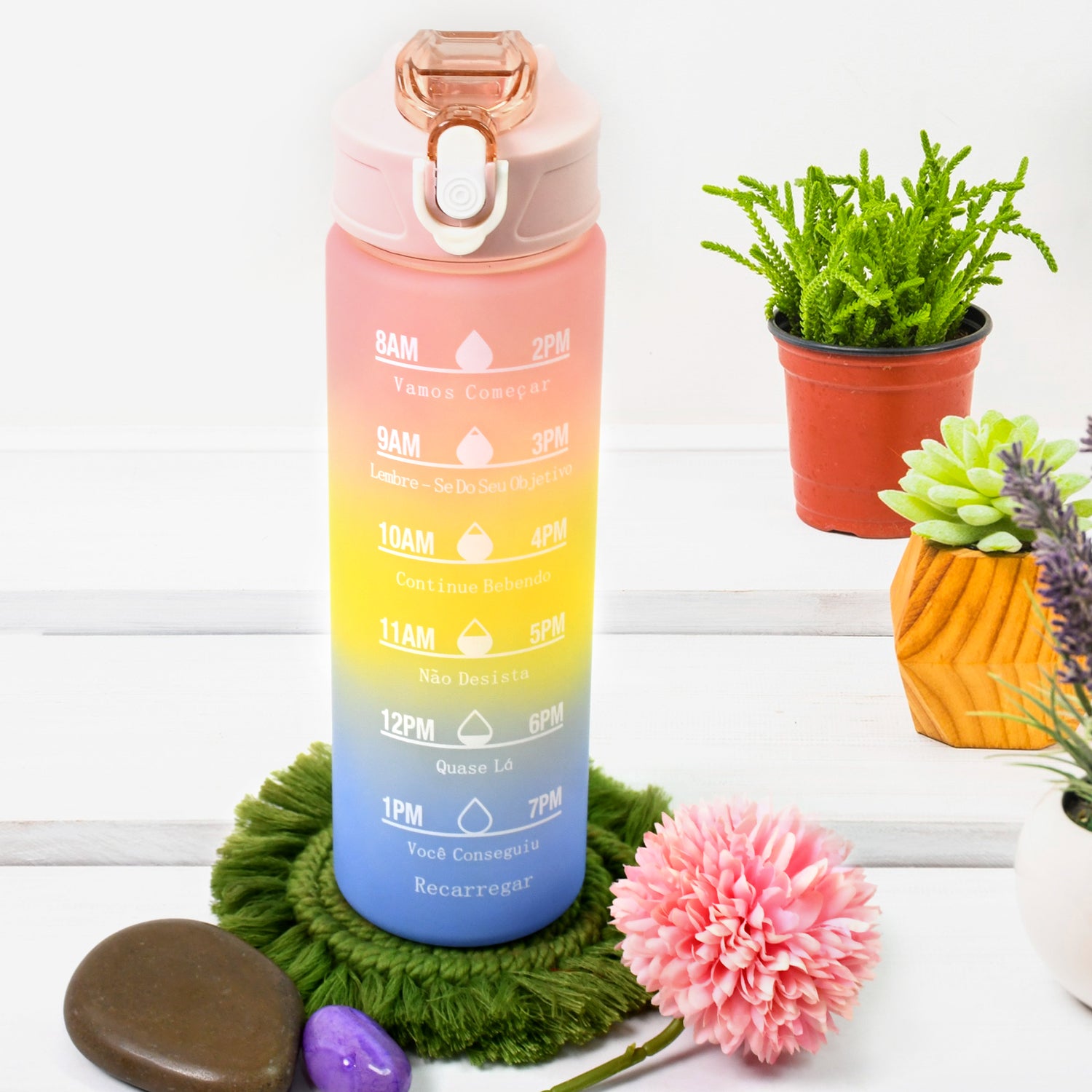 Plastic Colorful Motivational Water Bottle With Straw (900 Ml) - LootFaat
