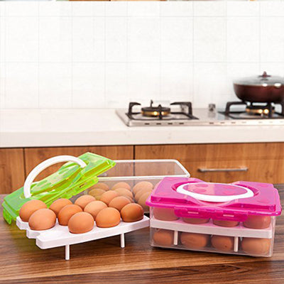 5725 2layer 32 Grid Egg Tray With Lid Egg Carrier Holder For Refrigerator Camping Food Storage Container With Handle (1 Pc ) - second image