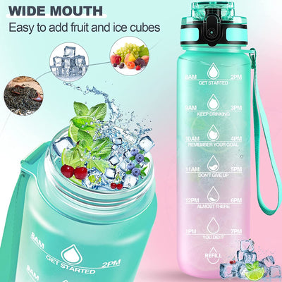 Motivational Water Bottle with Time Marker & Straw