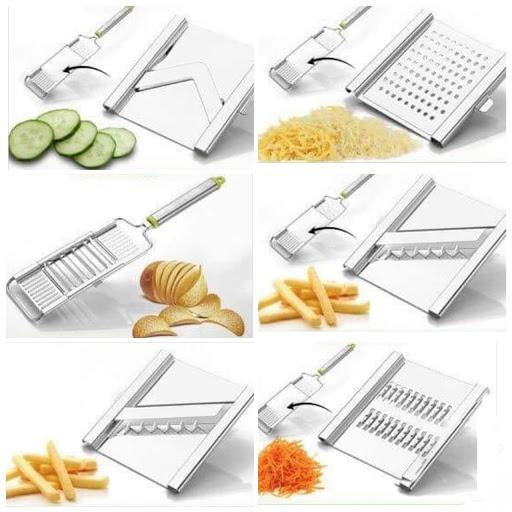 6 In 1 Stainless Steel Kitchen Chips Chopper Cutter Slicer And Grater With Handle - LootFaat