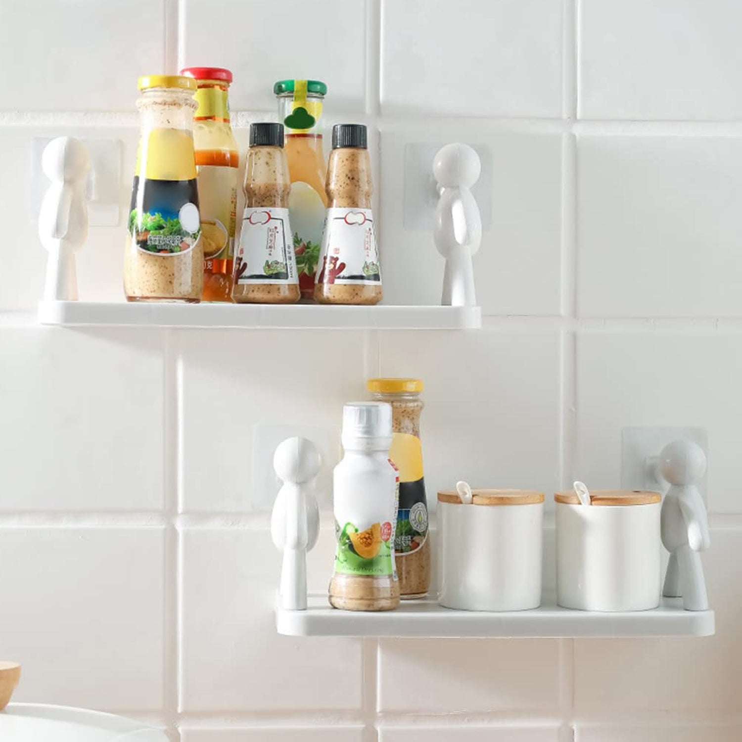 Self Adhesive Cute Floating Shelves Wall Shelf  Wall Mounted Organizer - Human Figurine  Brown Box - LootFaat