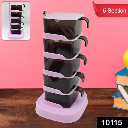 Rotating Spice Jars Vertical Rotatable Seasoning Box 5 Section  Tier With 5 Spoon (1 Set) - LootFaat