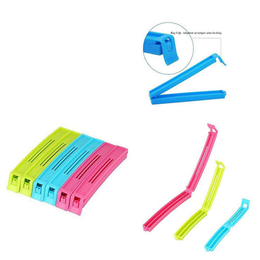 Set of 18 multicolored plastic snack bag clips for sealing