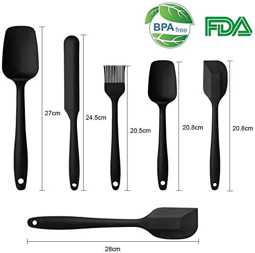 Silicone Spatula Set of 6 | Food Grade Silicone One-Piece Design | Heat Resistant Non-Stick Kitchen Spatulas for Cooking, Baking & Mixing | Seamless Black Spatula Set