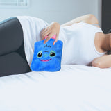 Small blue stitch hot water bag with cover for warming and pain relief