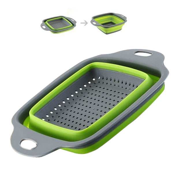 Collapsible plastic kitchen strainer, easy to use and store