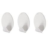 Self-adhesive wall hooks, pack of 3, strong hold.