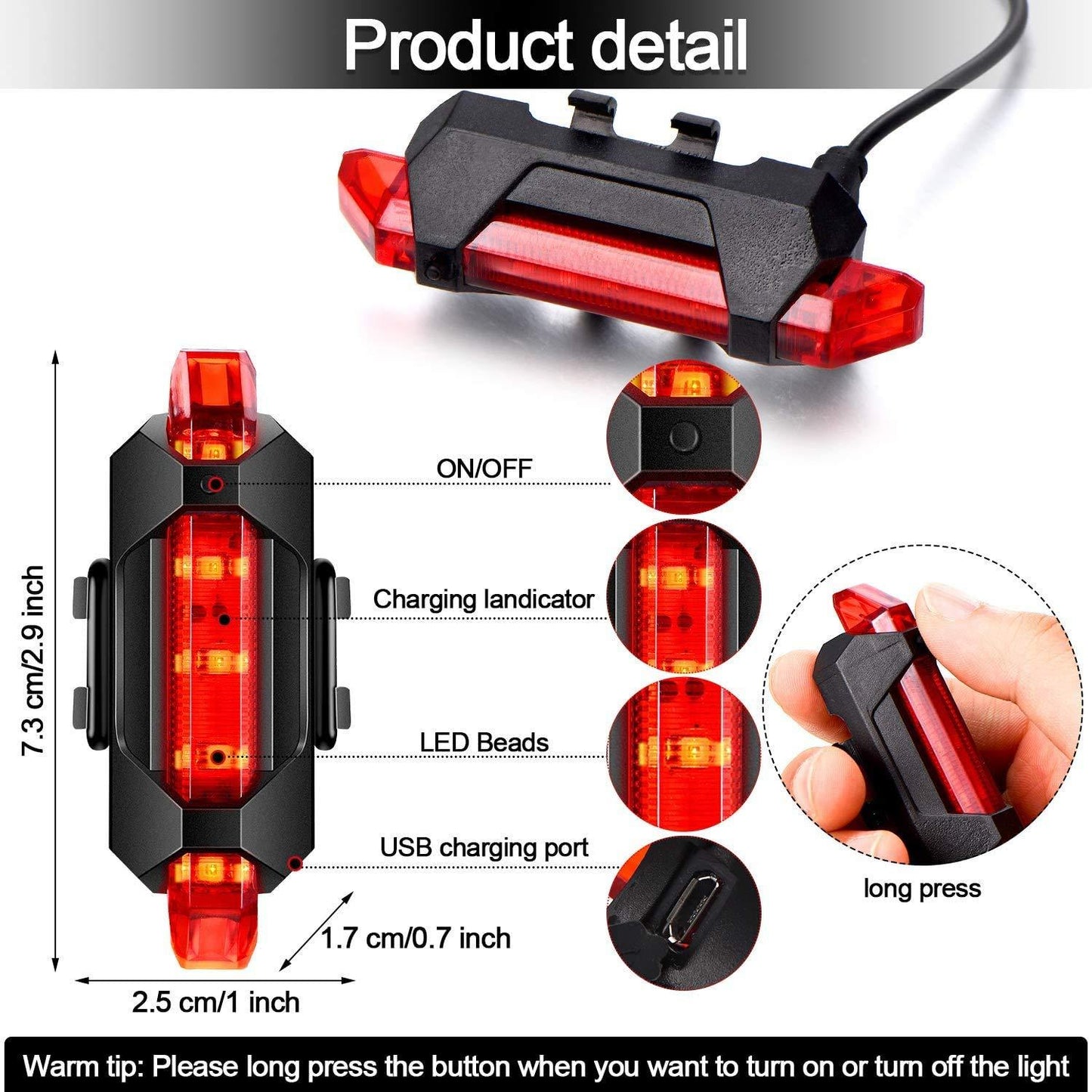 Rechargeable Bicycle Front Waterproof Led Light (Red) - LootFaat