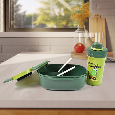 Leakproof 3-Compartment Lunch Box Set with Bottle, Spoon & Fork