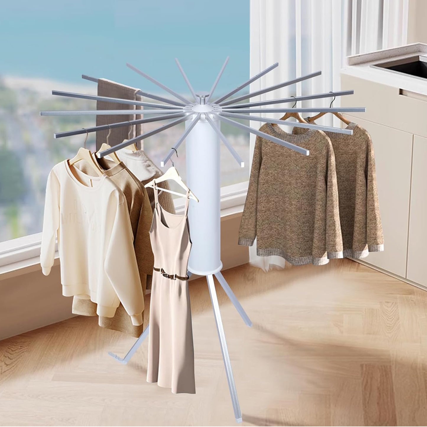 Foldable Rotary Clothes Drying Rack - 16 Rods, 360° Rotation