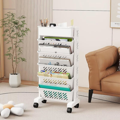 5-Tier Rolling Bookshelf Organizer - Rotatable Plastic Storage Rack