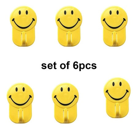 Plastic Self-adhesive Smiley Face Hooks 1 Kg Load Capacity (6pcs) - LootFaat
