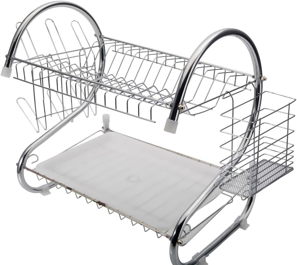 Stainless steel dish drainer rack with drip tray