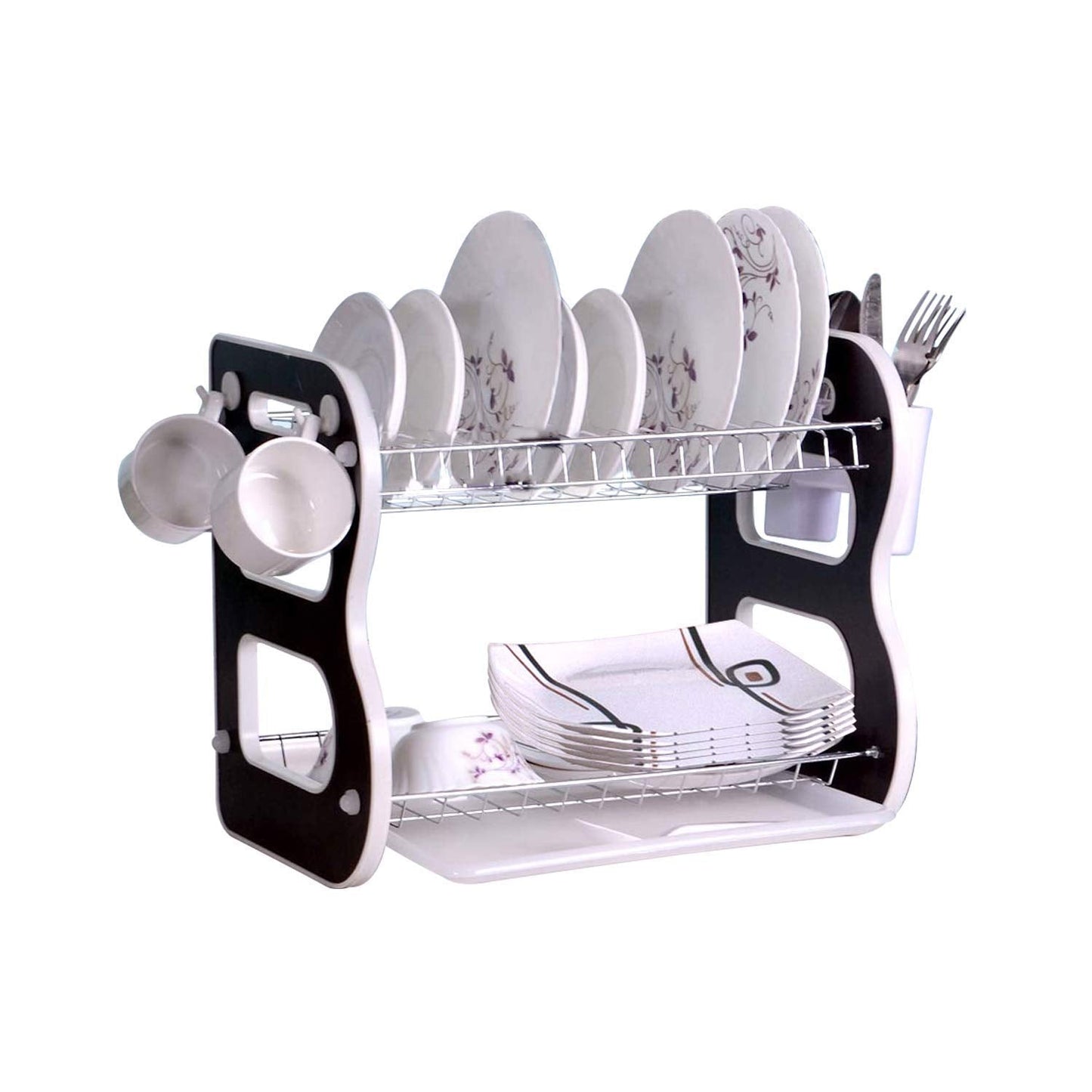 Two-layer dish drying rack with drain board