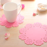 Rose-colored multifunctional placemat for plate and cup