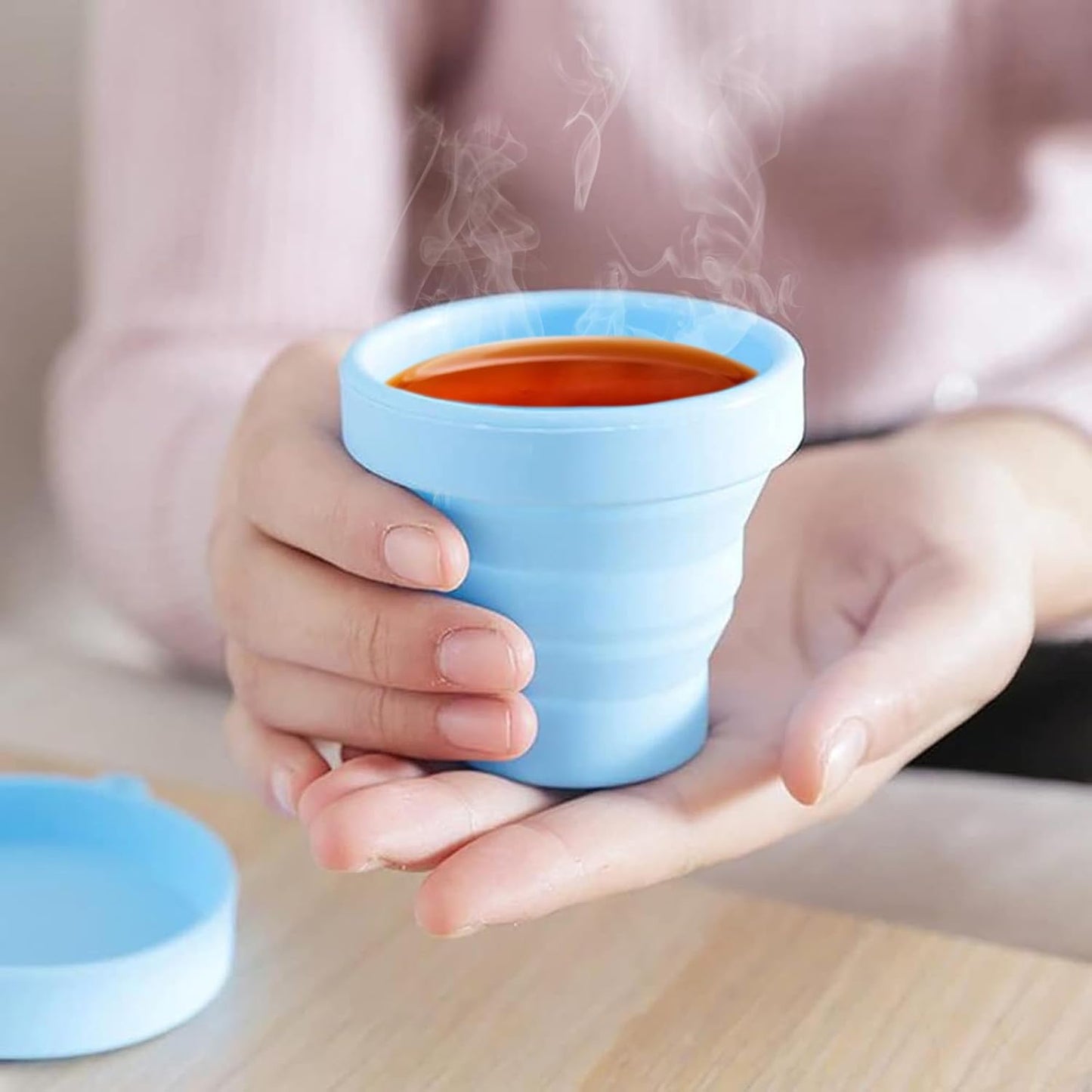 Round Silicone Foldable Glass  Cup Foldable Travel Mug With Lid (1 Pc) - LootFaat