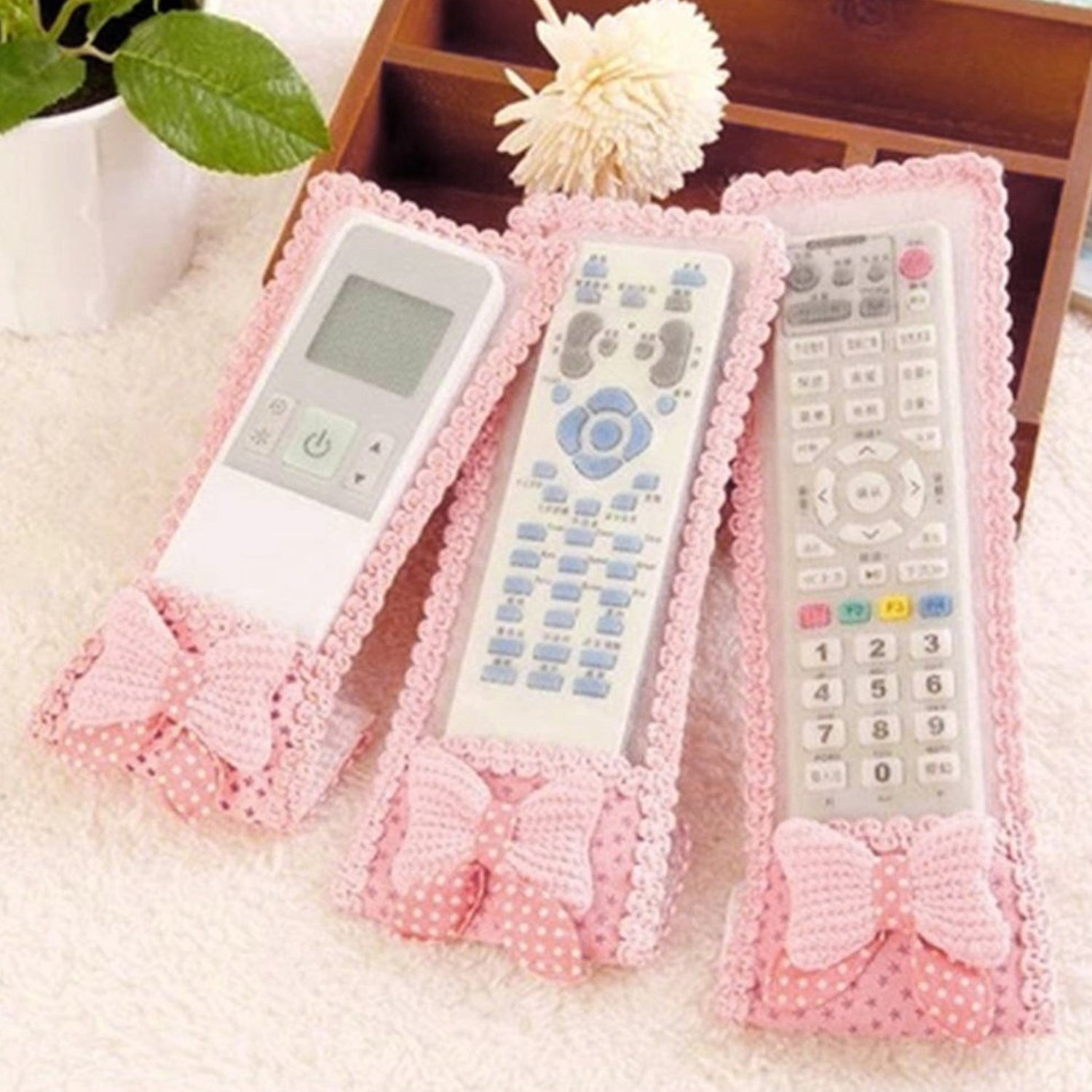 3pc Remote Cover With Bow Knot For Tv Air Conditioner D2h Dth Remote Control Dust Cover - LootFaat