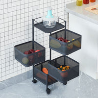 Rotating Kitchen Trolley Organizer - 3/4 Tier Metal Storage Rack with Wheels