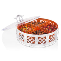 Multipurpose Dry Fruit Box 4 Section Dry Fruit Round Silver Gift Box (1 Pc) - LootFaat