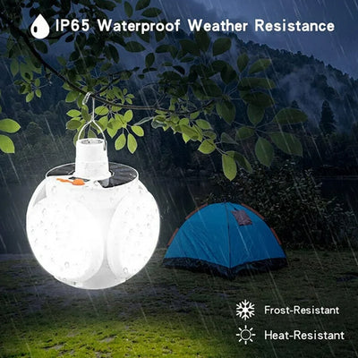 Solar LED Camping Lantern - USB Rechargeable, 5 Modes, Waterproof