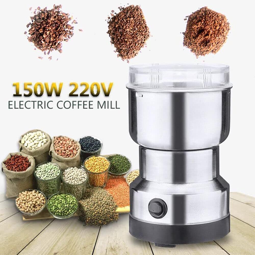 Stainless Steel Nima Electric Grinder | Multifunctional Mixer Grinder & Coffee Maker | Powerful Grinding Machine for Coffee Beans, Dry Spices, Nuts & Grains | Compact & Durable Design