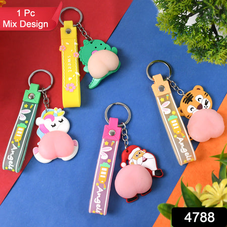 Silicone Keychain With Wrist Strap  Squeeze Toy (1 Pc Mix Design)