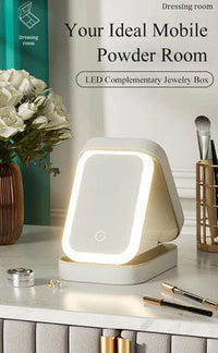 Portable LED Makeup Organizer with Dimmable Mirror – USB Rechargeable Travel Cosmetic Box