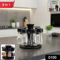 8 In 1 Revolving Plastic Spice Rack Set With Rotating Stand