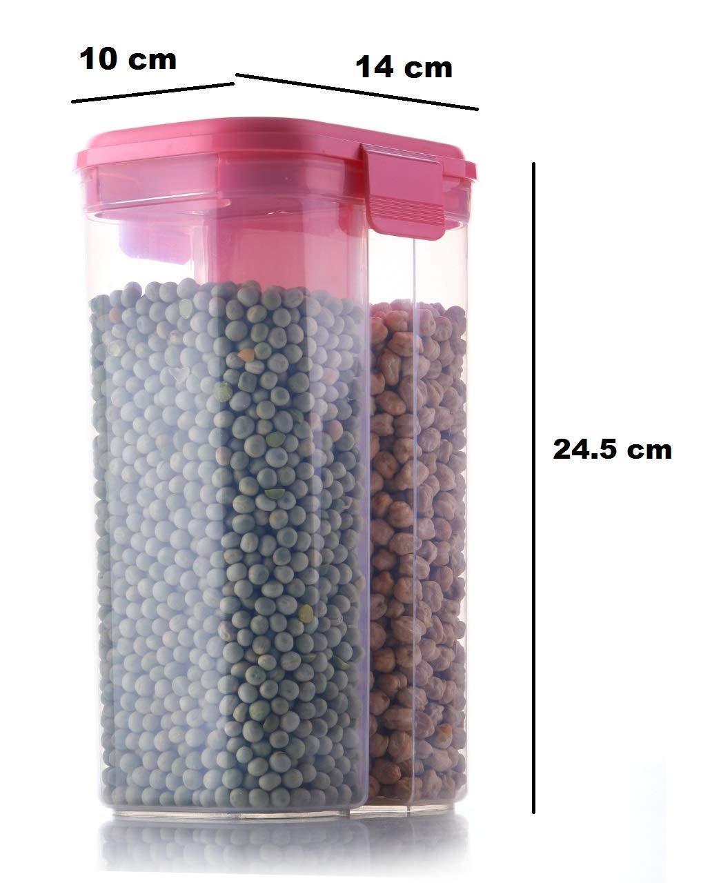 Plastic 2 Sections Air Tight Transparent Food Grain Cereal Storage Container (2 Ltr) - LootFaat