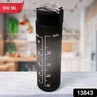 Plastic Black Motivational Water Bottle With Straw (900 Ml)