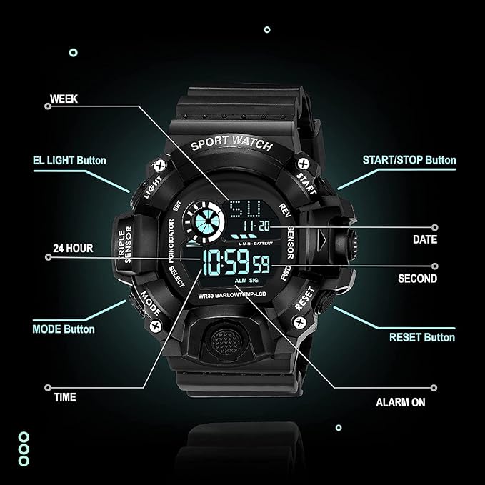 Digital Sports Watch – Rugged Outdoor Multi-Function Countdown Timer & Alarm